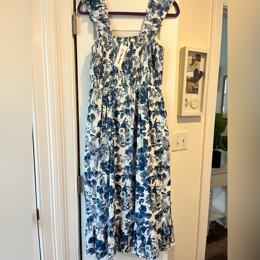 Blue and White Floral Maxi Dress